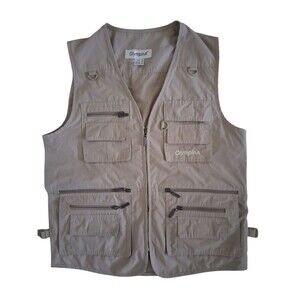 OlympinA Mens Sz S Fishing Vest Brown Khaki Hunting Camping Zip Up Pockets